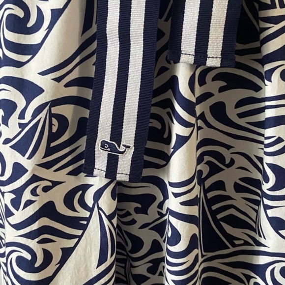 Vineyard Vines Blue & White Sleeveless Ruffle Neck Dress w/ Pockets Medium - Picture 9 of 12